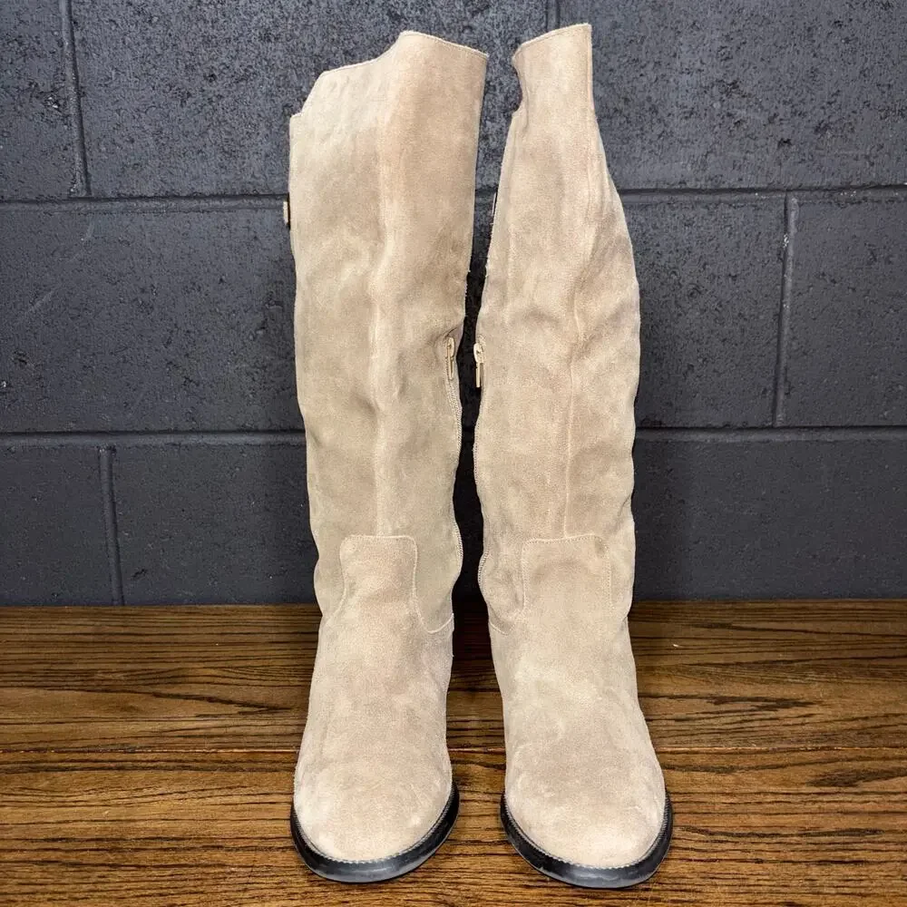 Maurices Women’s 10 Tan Suede Knee High Boots Tassel Side Zip - Picture 3 of 10